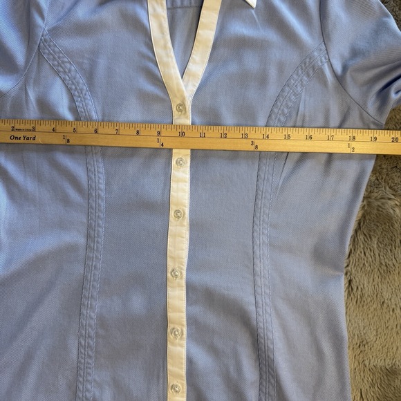 EXPRESS DESIGN STUDIO DRESS SHIRT WOMEN'S Sz M BUTTON-UP Blue With White Collar - Picture 11 of 16